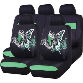 CAR PASS Pink Leather & Gaberdine Butterfly Inspiration Car Seat Covers, Universal Car Seat Covers Full Set with Airbag Compatiable, Fit for Vehicles,Cars,Suvs,Vans (Black and Pink)
