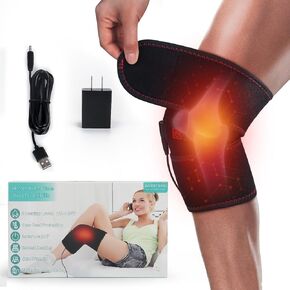Heated Knee Brace Wrap 3 Adjustable Temperature Thermal Therapy Heated knee pad with USB Adapter Heating Pad for Joint Soreness Swelling Cramps Rheumatism, work for 5V2A (Not rechargeable) 1pcs