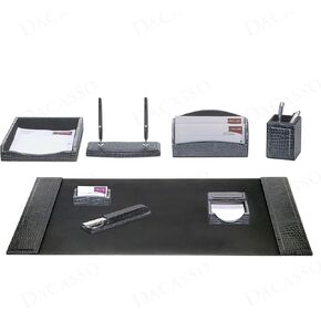 Dacasso Black Crocodile Embossed Leather Luxury 8 Piece Desk Set - Blotter Pad & Desk Mat Organization Essentials - Executive Decor and Surface Protector