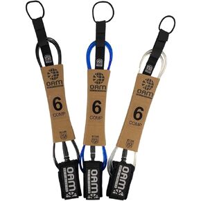 OAM Premium Comp Surfboard Leash - 5', 5.5, 6, 7, 8, 9 - Made in The USA - Ultra Lite Competition Surfboard Leash w/Key Pocket, Colors: Black, Blue, Clear - Pro Rider Designed