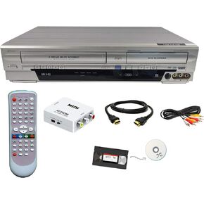Funai VHS to DVD Recorder VCR Combo w/ Remote, HDMI Upconverter Box Bundle (Renewed)