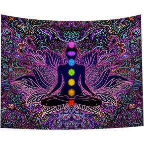 Seven Chakra Tapestry - Bohemian Mandala Yoga Meditation Wall Hanging Boho Studio Room Decoration Spiritual Gift Art Home Bedroom Decor Living Room Divider Door Curtain Balcony Sheer W59.1"×H51.2"