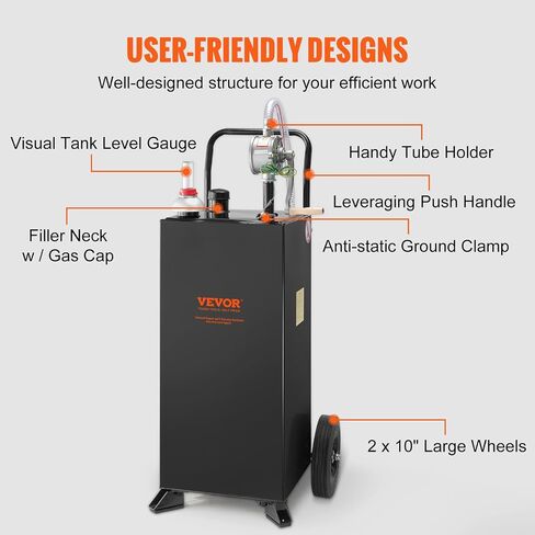 VEVOR 30 Gallon Gas Caddy, Fuel Storage Tank with Wheels, Portable Fuel Caddy with Manual Transfer Pump, Gasoline Diesel Fuel Container for Cars, Lawn Mowers, ATVs, Boats, More, Black in Saudi Arabia