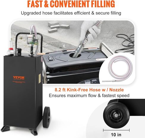 VEVOR 30 Gallon Gas Caddy, Fuel Storage Tank with Wheels, Portable Fuel Caddy with Manual Transfer Pump, Gasoline Diesel Fuel Container for Cars, Lawn Mowers, ATVs, Boats, More, Black in Saudi Arabia