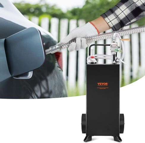 VEVOR 30 Gallon Gas Caddy, Fuel Storage Tank with Wheels, Portable Fuel Caddy with Manual Transfer Pump, Gasoline Diesel Fuel Container for Cars, Lawn Mowers, ATVs, Boats, More, Black in Saudi Arabia