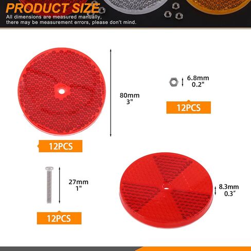 15Pcs Front Reflector Round Reflector with 30Pcs 304 Mounting Bolts and Nuts Plastic Reflective Waterproof Safety Warning Driveway Trailer Reflectors Car Reflector for Driveway Dark Night in Saudi Arabia