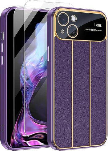 Lamcase for iPhone 14 Case with Camera Lens Protector, Leather Slim Full Body Drop Protective Women Girls Men Phone Case Cover, Purple in Saudi Arabia