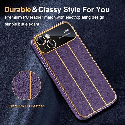 Lamcase for iPhone 14 Case with Camera Lens Protector, Leather Slim Full Body Drop Protective Women Girls Men Phone Case Cover, Purple in Saudi Arabia
