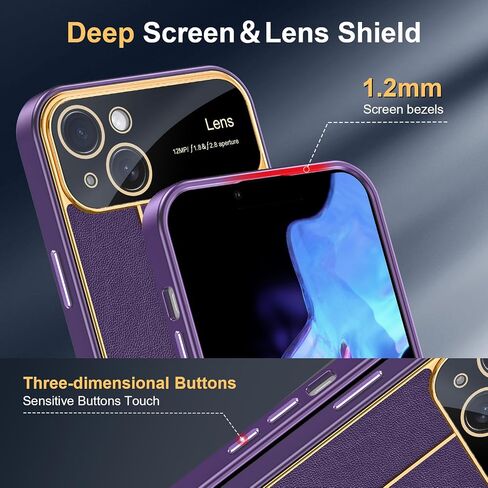Lamcase for iPhone 14 Case with Camera Lens Protector, Leather Slim Full Body Drop Protective Women Girls Men Phone Case Cover, Purple in Saudi Arabia
