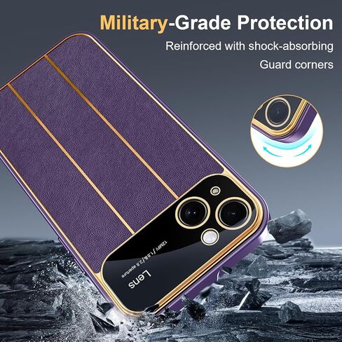 Lamcase for iPhone 14 Case with Camera Lens Protector, Leather Slim Full Body Drop Protective Women Girls Men Phone Case Cover, Purple in Saudi Arabia