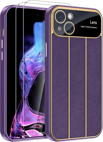 Lamcase for iPhone 14 Case with Camera Lens Protector, Leather Slim Full Body Drop Protective Women Girls Men Phone Case Cover, Purple in Saudi Arabia