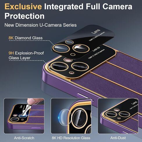 Lamcase for iPhone 14 Case with Camera Lens Protector, Leather Slim Full Body Drop Protective Women Girls Men Phone Case Cover, Purple in Saudi Arabia
