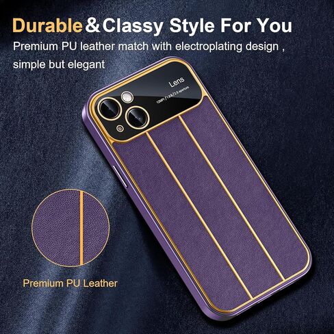 Lamcase for iPhone 14 Case with Camera Lens Protector, Leather Slim Full Body Drop Protective Women Girls Men Phone Case Cover, Purple in Saudi Arabia