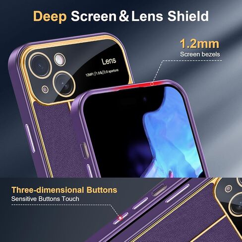 Lamcase for iPhone 14 Case with Camera Lens Protector, Leather Slim Full Body Drop Protective Women Girls Men Phone Case Cover, Purple in Saudi Arabia