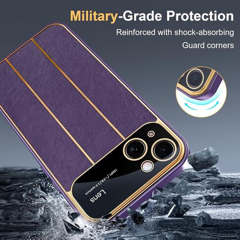 Lamcase for iPhone 14 Case with Camera Lens Protector, Leather Slim Full Body Drop Protective Women Girls Men Phone Case Cover, Purple in Saudi Arabia