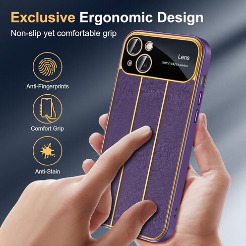 Lamcase for iPhone 14 Case with Camera Lens Protector, Leather Slim Full Body Drop Protective Women Girls Men Phone Case Cover, Purple in Saudi Arabia