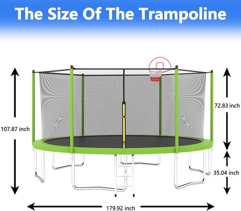 Evedy 12FT/14FT/15FT/16FT/8x14 Ft Trampoline,Outdoor Trampoline with Enclosure Net and Ladder,Recreational Trampoline for Kids and Adults in Saudi Arabia