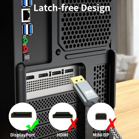 كابل DisplayPort إلى DisplayPort 4K DP 1.2 كابل نايلون مضفر (2K@165 هرتز، 2K@144 هرتز)، كابل DP إلى DP فائق السرعة 3.3FT متوافق مع شاشة ألعاب الكمبيوتر المحمول والتلفزيون in Kuwait