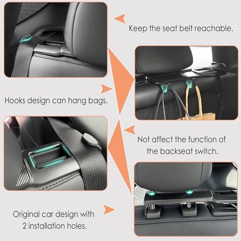 لحامل دليل حزام الأمان للمقعد الخلفي Tesla Y 2024 2023 2022 2021 حامل حزام الأمان الخلفي مع أكياس تخزين خطاف الشاحنة الخلفية لملحقات Tesla Model Y الداخلية (2 قطعة) in Kuwait