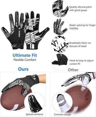 NICEWIN Football Gloves Adult Football Receiver Gloves for Men and Women White-XLargre-Adult in Saudi Arabia