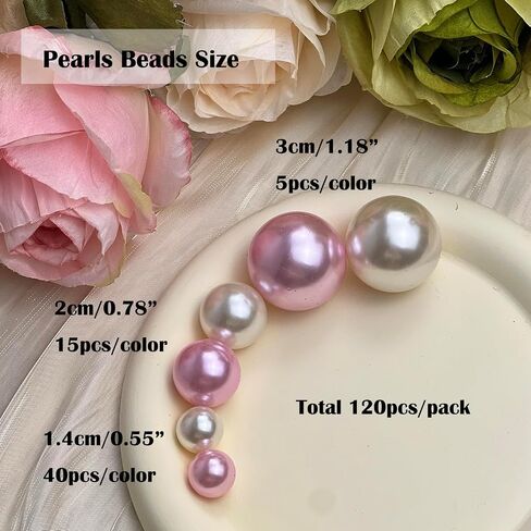 120 Pieces Vase Filler Faux Pearls Vase Makeup Beads No Hole,Gloss Pearl Beads Mixed Sizes Vase Centerpiece for Table Scatters,Home Décor,Wedding, Party,Event Décor 14/20/30mm(Ivory) in Saudi Arabia