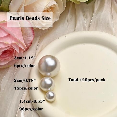 120 Pieces Vase Filler Faux Pearls Vase Makeup Beads No Hole,Gloss Pearl Beads Mixed Sizes Vase Centerpiece for Table Scatters,Home Décor,Wedding, Party,Event Décor 14/20/30mm(Ivory) in Saudi Arabia