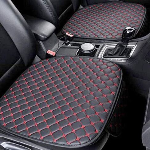 Pu Leather Car Seat Bottom Covers Protectors Include 1 Pair Front Driver Seat Pad Mat and 1 Rear Bench Cover Red Line on Black Background in Saudi Arabia