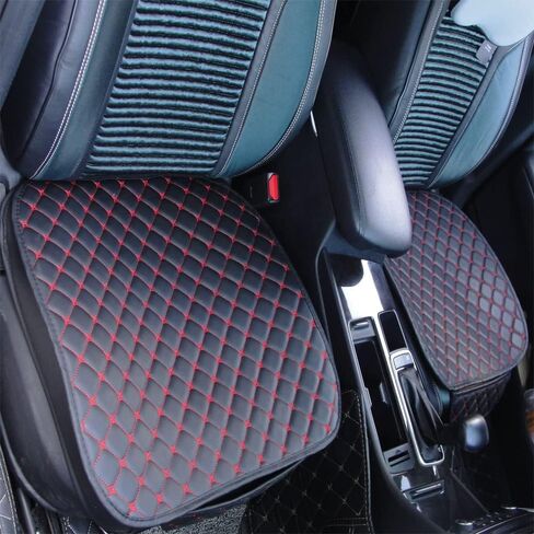 Pu Leather Car Seat Bottom Covers Protectors Include 1 Pair Front Driver Seat Pad Mat and 1 Rear Bench Cover Red Line on Black Background in Saudi Arabia