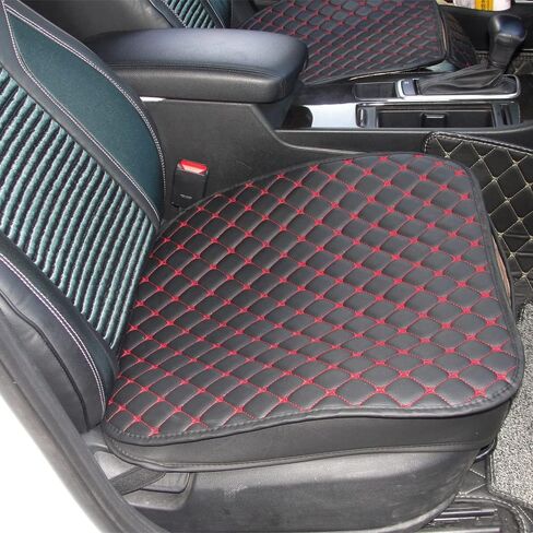Pu Leather Car Seat Bottom Covers Protectors Include 1 Pair Front Driver Seat Pad Mat and 1 Rear Bench Cover Red Line on Black Background in Saudi Arabia