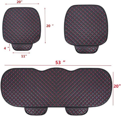 Pu Leather Car Seat Bottom Covers Protectors Include 1 Pair Front Driver Seat Pad Mat and 1 Rear Bench Cover Red Line on Black Background in Saudi Arabia
