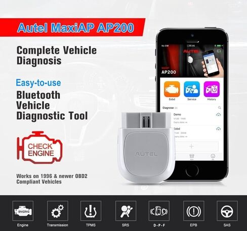 Autel MaxiAP AP200 Obd2 Scanner Bluetooth 25 وظيفة خدمة أداة المسح التشخيصي التلقائي obdii iOS وAndroid قارئ رمز الأنظمة الكاملة نفس وظائف MK808 Advanced AL329 in Kuwait