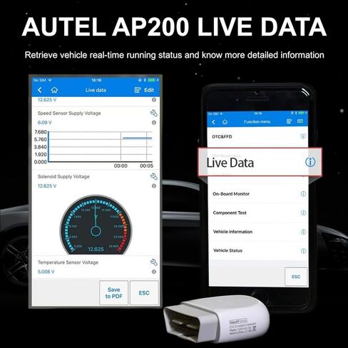 Autel MaxiAP AP200 Obd2 Scanner Bluetooth 25 وظيفة خدمة أداة المسح التشخيصي التلقائي obdii iOS وAndroid قارئ رمز الأنظمة الكاملة نفس وظائف MK808 Advanced AL329 in Kuwait