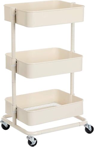 SONGMICS Rolling Cart, 3-Tier Storage Cart, Storage Trolley with Handle 2 Small Organizers, Steel Frame, Plastic Baskets, Utility Cart, Easy Assembly, for Bathroom Laundry Room, White UBSC067W01 in Kuwait