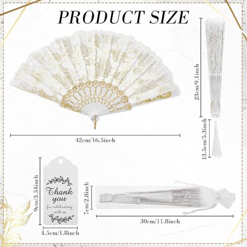 100 Pieces Lace Floral Folding Hand Fans Rose Retro Folding Fan White Hand Fans for Wedding Guests Women Foldable Handheld Bridal Dancing Props with Organza Bags Tassels Tags for Party Favors in Saudi Arabia