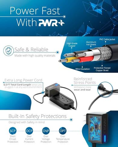 شاحن Pwr+ Rapid 2A لجهاز Acer One 10 S1002 N15P2 N15PZ (طرز محددة فقط) Chromo Inc; iRulu; زيباد. لمسة التنين؛ AGPTek; KingPad; LA-520 LA-520W - مدرج في قائمة UL، 6.5 قدم in Saudi Arabia