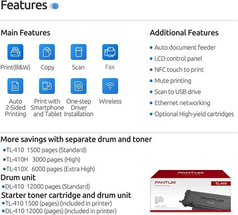 Pantum M7202FDW الكل في واحد طابعة ليزر ناسخة ماسحة فاكس، سرعة طباعة ونسخ عالية، طباعة تلقائية على الوجهين، مع إمكانيات لاسلكية وإيثرنت وUSB (V2W81B) in Kuwait