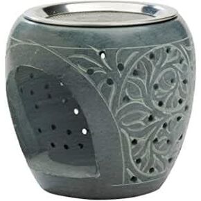 MaMeMi Incense Burner Made of Soapstone to use with tealight [Height 3.93 inch Handmade] Natural Material [Motif World Tree/Tree of Life]