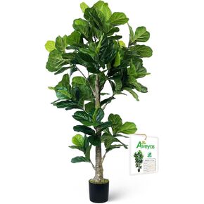 Aveyas 5ft Artificial Cedar Topiary Trees for Outdoor Front Porch Door, 5 Feet Faux Potted Plants Evergreen Fake Pine Cypress Tree for Outside Home Decor (5 ft Tall) - Set of 2 Pack