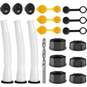 Gas Can Spout Replacement, Replacement gas can spout, Gas Can Nozzle, For most 1/2/5/10 gallon oil can. The nozzle is soft and flexible to use. With vent cap, Seals, Spout cap, Base cap (3 Kit-White)