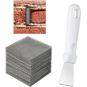 100 PCS Stainless Steel Brick Weep Hole Covers for Brick Walls with 1 Stainless Steel Spatula，2"*2" Covers can be Cut or Stacked to Fill Various Seepage Holes Using The Spatula.