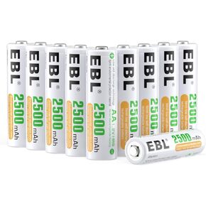 EBL 10 Counts AA Batteries 2500mAh 1.2V High Performance Precharged Ni-MH AA Rechargeable Batteries