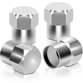Hexagon Style Alloy Coated & Polished Aluminum Silver Chrome Tire Valve Stem Caps (Pack of 4)