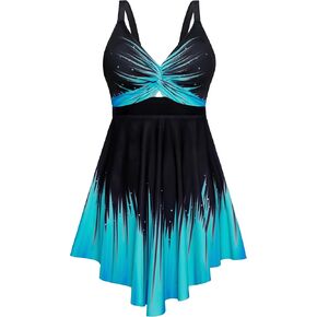Arolina Womens Plus Size Tankini Swimsuits Tummy Control Two Piece Bathing Suit Flowy Swimdress with Shorts