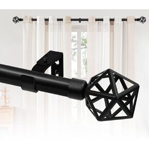 Refrze Black Curtain Rods for Windows 48 to 84 Inch, 1 Inch Heavy Duty Curtain Rods, Decorative Adjustable Curtain Rods for Living Room, Outdoor Curtain Rods for Patio, 48-84", Black
