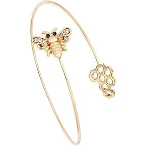 Adjustable Tiny Bumble Bee Queen Bee Cuff Wire Wrapped Bangle Bracelet Insect Mother's Day Jewelry Gift