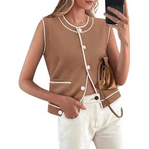 Yousify Womens Knit Tank Tops 2025 Summer Sleeveless Sweater Vest Round Neck Button Down Casual Cardigan with Pockets