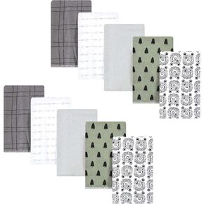 Hudson Baby Unisex Baby Cotton Flannel Burp Cloths, Brown Bear 4 Pack, One Size