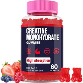 Creatine Monohydrate Gummies for Women & Men, Chewable Creatine Pre Workout Gummies for Men & Women, Taurine & B6, Creatine for Max Strength & Muscle Growth, Energy, Endurance - 2 Bottles
