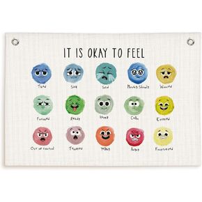 Classroom Decor Banner,Counseling Office Must Haves,Calming Corner Mental Health Decor,Home school Decorations Wall Hanging Banner Flags, It Is Okay To Feel,30x20 in