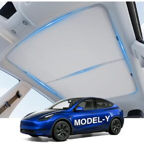 Tesla Model Y Sunshade Roof, Nano Ice-Crystal Coatings Never Sag Sunroof Sun Shade, Anti-UV Heat Insulation Foldable Glass Roof Sunshade with Storage Bag for Model Y Accessories 2020-2025